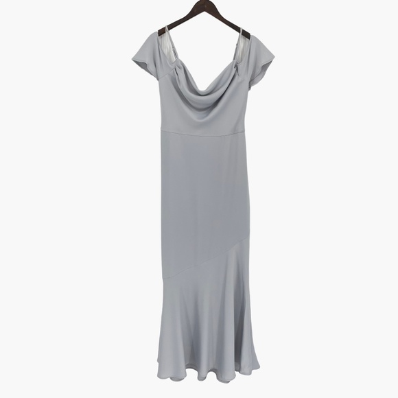 OASIS Silver Gray Cold‎ Shoulder Slip Maxi Tiered Dress - Picture 1 of 7